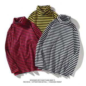 E-Baihui 2021 Korean Harajuku T shirt Retro Trend Simple Striped Casual High Collar Long Sleeve T-shirt Men's Bottoming Shirt CT886