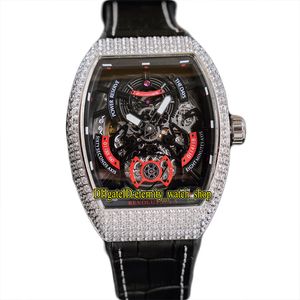 Mäns Collection Revolutio 3 V45 SC DT Automatisk herr Titta på svart skelett Dial 316L Rostfritt stål Diamant Iced Out Case Leather Strap Eternity Jewely Watches