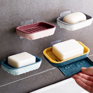 Double Layer Wall-mounted Soap Box Creative No Drilling Self Adhesive Soap Rack Bathroom Soap Drain Holder