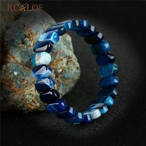 KCALOE Luxury Blue Onyx Agat Armband Bangles Female Wright Stretch Chakra Armband For Women Charms Boho Jewelry Braslet Y200730