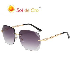 Sunglasses SOL DE ORO Arrival Glasses Fashion Frameless Women Cut Edge Diamond Large Frame Female 9017