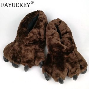 Fayuekey 2020 весна зима зима дома теплые лапы плюшевые тапочки термический хлопок мягкие смешные животные рождественские когтя тапочки спальня обувь x1020