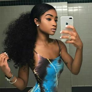 Dora Afrika Amerikan Bakire Malezya Saç Afro Kinky Kıvırcık Wrap İpli Puf At Kuyruğu Bun Uzatma 160g 5 Renk Aviable