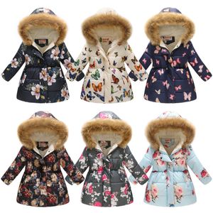 Floral Thickening Baby Girls Outwear Butterfly Flower Leopard Print Coat Kids Winter Clothes Hooded Jacket 36 Colors