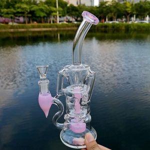 Turbina Perc Bong per acqua in vetro Doppio riciclatore Narghilè 14mm Giunto femmina con favolosa piattaforma per olio d'uovo Tubo per acqua Dab Rigs HR319