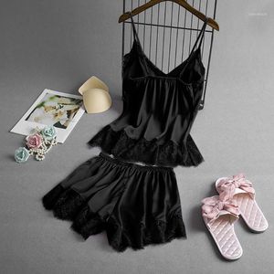 Mulheres Sleepwear Dress Dress Sets Sexy Lace Nightdress Mulheres V-Pescoço Vestidos Femme Summer Cetim Nightwear Lingerie Feminino Underwear1