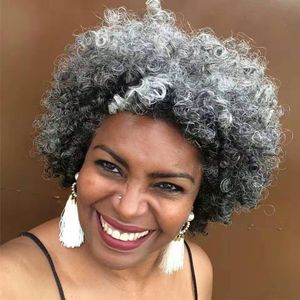 Kvinnor Grå Hår Förlängning Grå Hårfärg Silver Afro Puff Kinky Curly Drawstring Human Hair Ponytails Clip i Real Remy 100g 120g 140g