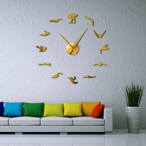 Swimming Sport 3D DIY Wall Clock Unique Gift For Swimmer Mirror Surface Clock Watch Athlete Fashion Home Decoration Sticker Clock
