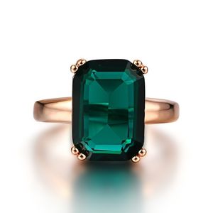 Natural Emerald Ring Zircon Diamond Rings For Women Engagement Wedding Rings with Green Gemstone Ring 14K Rose Gold Fine Jewelry 201006