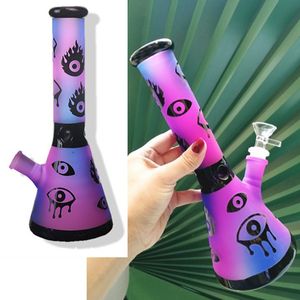 10 polegadas de altura fumegante cachimbo de água Puprle Olhos de vidro Bongl Bongs Downstem Dab Rigs 14.4mm tigela