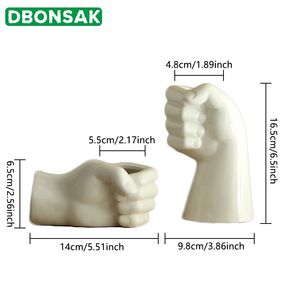 Hand Modeling Fisting Vase White Ceramic Pot Flower Arrangement Home Living Room Modern Decorative Ornaments Y200709