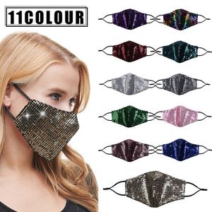 Luxusmode Bling Bling Pailletten Schutzmaske PM2.5 Staubdichte Mundmasken Waschbare wiederverwendbare Frauen Gesichtsmaske DHL-freies Verschiffen fy9237