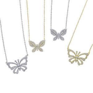 Iced Out Cyrkonia Butterfly Naszyjnik Złoty Sliver CZ Stone Animal Charm Choker Kobiety Moda Biżuteria 2020 Nowy