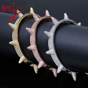 TOPGRILLZ Spikes Rivet Stud Mens Charm Bracelets Bangle Iced Out Gold Silver Color Hip Hop Punk Gothic Bling Jewelry 220222252E
