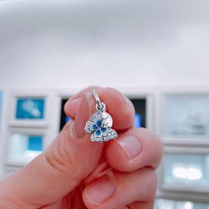 100 % 925er-Sterlingsilber, blauer Schmetterling mit Zitat, doppelte baumelnde Perle, passend für europäische Pandora-Schmuck-Charm-Armbänder