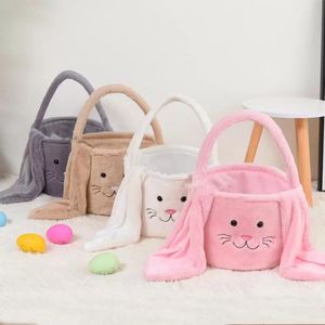 Party Easter Rabbit Basket Long Ears Plush Easters Eggs Bucket Bunny Smile Face Candy Gift Bag Festival Party Handbag for Kids Free DHL FHH21-881