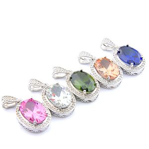 Mix 5PCS do arco-íris New Luckyshine 925 esterlina Oval clássico prata rosa Topaz Peridot Morganite Gems Colares para a senhora do presente do partido