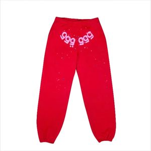 Men Women 1:1 High Quality Sp5der Pants Puff Printing 555555 Angel Number Sweatpants Joggers Drawstring Trousers Red