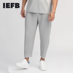 IEFB / Erkek Erkek Giyim Pileli Pantolon Erkek Japon Streç Kumaş İnce Stil Gevşek İpli Günlük Ayak Bileği Uzunlukta Pantolon 9Y3050 201114