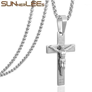 Collane con ciondolo SUNNERLEES Acciaio inossidabile 316L Gesù Cristo Croce Collana Perline Catena a maglia Uomo Donna Regalo SP2131