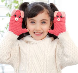 5-12 anni Guanti mezze dita ribaltabili per bambini invernali caldi guanti con mezze dita ricoperti in maglia con copertura posteriore alla moda guanti caldi