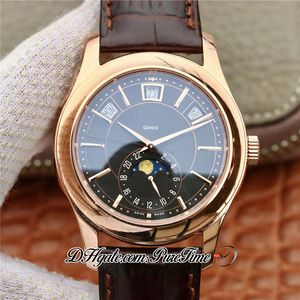 KMF Complications Annual Calendar Cal 324SC Automatic Mens Watch Rose Gold 5205R-010 Black Dial Moon Phase Leather Strap Watches S251n