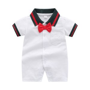 Lato Baby Boys Designer Romper Moda Niemowlę Stripe Bow Tie Krótki Rękaw Romper Noworodka Dżentelmen Onesie Wspinaczka C6799