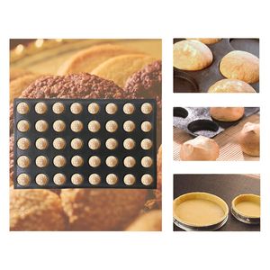 Meibum Black Porous 40 jamy silikonowej Mold Hamburger Cookie Puff Formy Okrągłe Ciasto Chleb Tarta Pan Non Stick Narzędzie do pieczenia Y200618