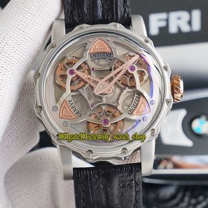 Rose Gold Inverted Triangle Dial Japan Miyota Automatic Mechanical MAXLAB Voyager Skeleton Mens Watch 316L Steel Case Leather Sport Watches