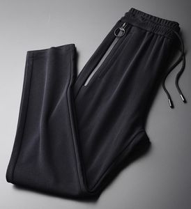 Minglu Knit Pants Uomo Luxury Spring Cross Stripe Pantaloni da uomo neri Plus Size Double Pocket Zipper Slim Men Pantaloni casual LJ201103