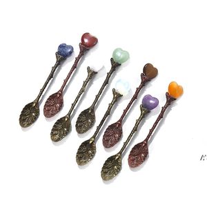 Natural Heart Shaped Crystal Stone Spoon DIY Gem Household Long Handle Coffee Spoon Kitchen Tool JJA12526