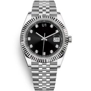 U1 ST9 ブラックダイヤモンドダイヤルフルーテッドベゼルウォッチ 41 ミリメートル自動機械式腕時計ストラップサファイアガラスメンズ腕時計