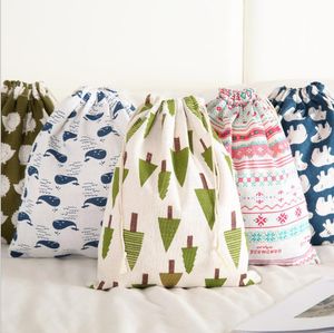 Printed cotton and linen drawstring pocket tidy up sundry storage bag travel pack bag portable dustproof storage bag