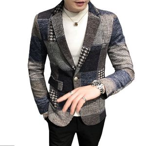 Men's Suit Jacket Winter Slim Fashion Plaid Casual Business Casual British Style Dress Wool Warm Blazers Coat Groom 220310