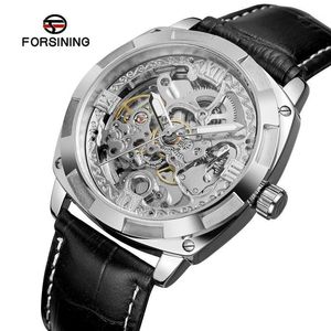 Fassinining Automatische mechanische Männer Armbanduhr Sport Männliche Uhr Top Skeleton Echtleder Mann Watch 0191