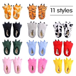 Winter Ciepłe Miękkie Kryty Kapcie Podłogowe Kobiety Mężczyźni Buty Dzieci Paw Śmieszne Zwierząt Boże Narodzenie Dinozaur Claw Pluszowy Home Slipper Y201026