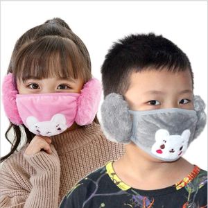 2 in 1 Gesichtsmaske mit Ohrenschützern Kinder Cartoon Druck Mundmaske Anti Staub Plüsch Gesichtsmasken Winter Mund-Muffel Earflap für Kinder LSK1784