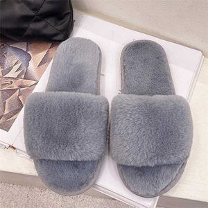 Women Winter Faux Fur Home Slippers Female Indoor Plush Fluffy Warm Flat Shoes Ladies Fashion Soft Flip Flops Slides 211229