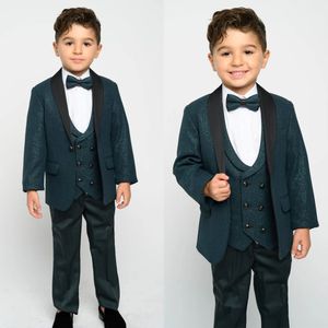 Ciemnozielone cekiny Chłopiec Formalne Garnitury Nosić Obiad Tuxedos Little Boys Dzieci Na Wedding Party Evening Garnitur Urodziny 3 Sztuk