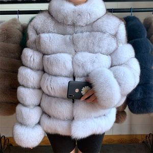 유럽 ​​패션 여성 겨울 두꺼운 따뜻한 진짜 정품 여우 모피 코트 레이디 고급스러운 여우 모피 재킷 브랜드 진짜 여우 모피 Overcoats 201212