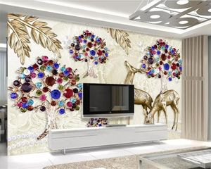 Beibehang papel de parede European style jewelry wealth tree metal elk 3d stereo TV background wall home decoration wallpaper