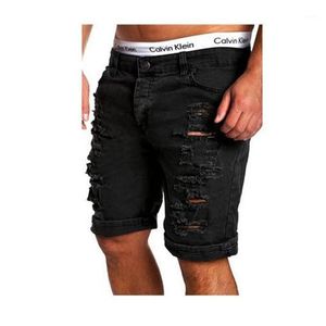 Shorts masculinos por atacado - Envermenst 2021 verão homens casual jean moda joelho comprimento rasgado bolsos denim buraco lavado praia shorts1