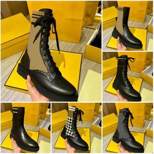 2022 Women Boots Knitted Stretch Martin Booties Black Leather Knight Short Boots Design Leather Casual Shoes Size35-40