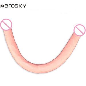 Zerosky flexibel dubbel dildo, 57cm lång dubbel dildo dong penis lesbisk dual penis dubbel penetration dildos för gay y200422
