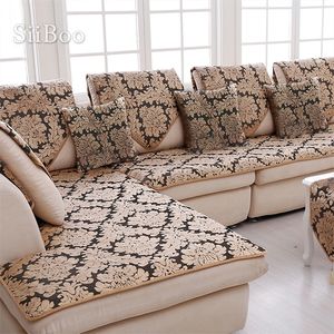 Europe Black Gold Floral Jacquard Terry Cloth Sofa Cover Plush Sectional Slipcovers Möbel Soffa Capa Sofa SP3767 LJ201216