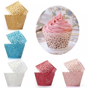 Hot 12pc Cupcake Wrapper Liner Little Vine Spitze Laser Cut Backen Tasse Hohl Papier Kuchen Tasse DIY Backen Fondant Cupcake Dekor Werkzeug Y200618