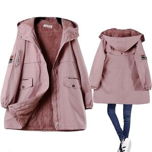 Inverno fleece mulheres parka fêmea com capuz meados de comprimento quilted inverno casaco acolchoado rosa mulher azul windbreaker jaqueta grande 201110