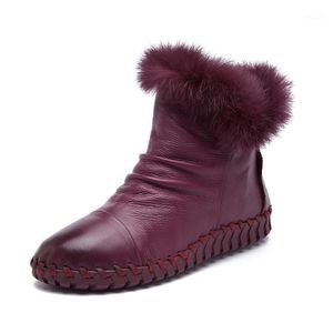 A68 Stivali invernali in pelliccia di rex Stivali da donna in pelle bovina genuina Stivali di cotone Scarpe da donna in morbido cotone Cucito a mano1