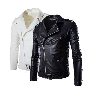 Homens Casacos de Couro Casual Zipper Motocicleta Faux Outono Streetwear Slim Fit Overcoat Plus Size Britânica Moda Masculina Vestuário LJ201013