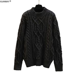 Winter Neue Grobe Wolle Warmer Pullover Pullover Handgewebter Retro Cooler Herrenpullover Hellrot Twisted Pattern Pullover Männer 201118